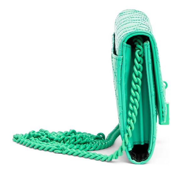 KURT GEIGER Brixton Leather Wallet Quilted Crossbody Chain Turquoise Green NWT - Picture 8 of 11